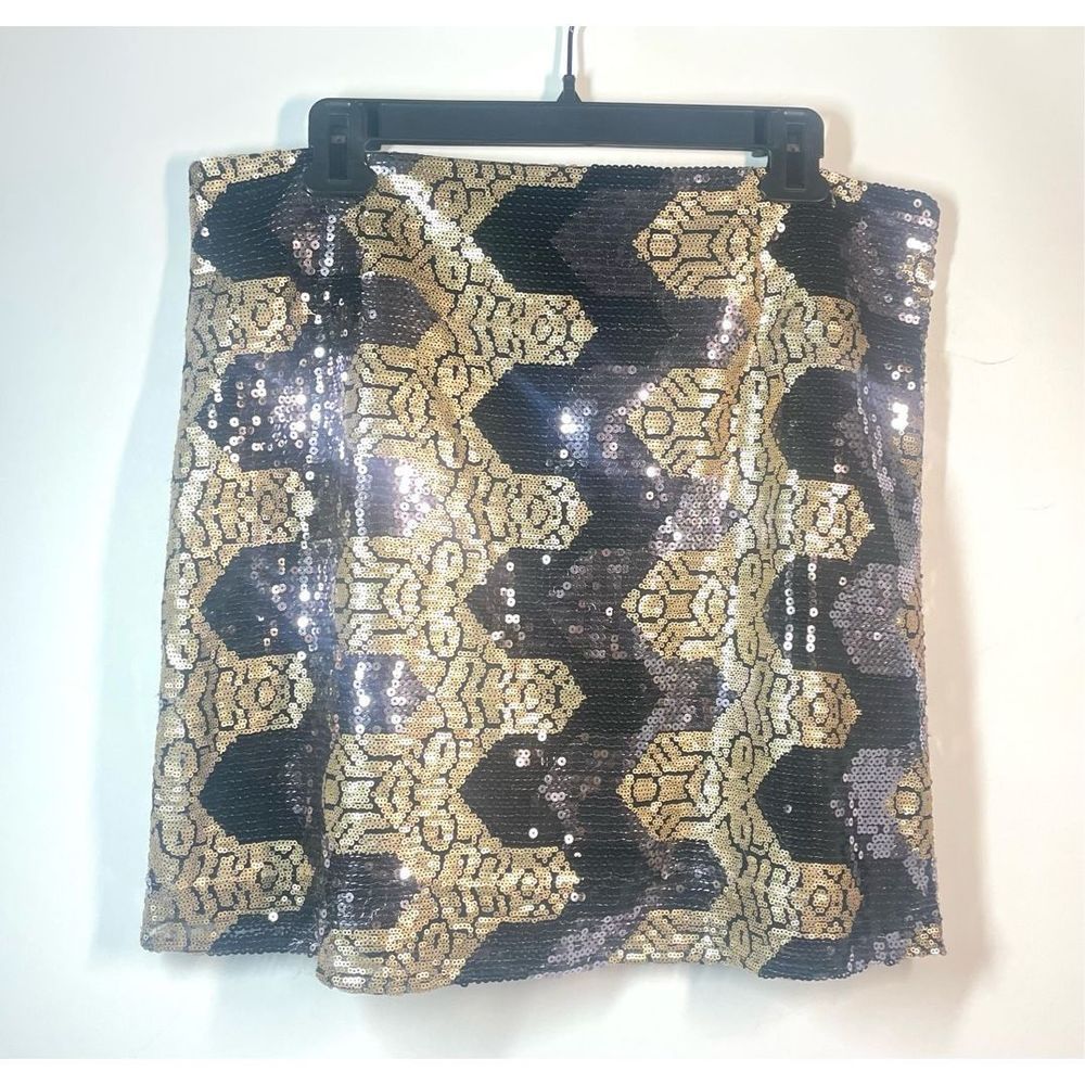 Vintage Francescas Paraella Black Gold & Silver Sequin Skirt Women Size L